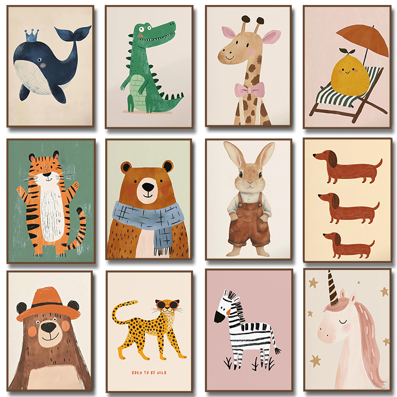 Baby Nursery Giraffe - Niedliche Tier-Illustration Poster Einhorn Bär Tiger