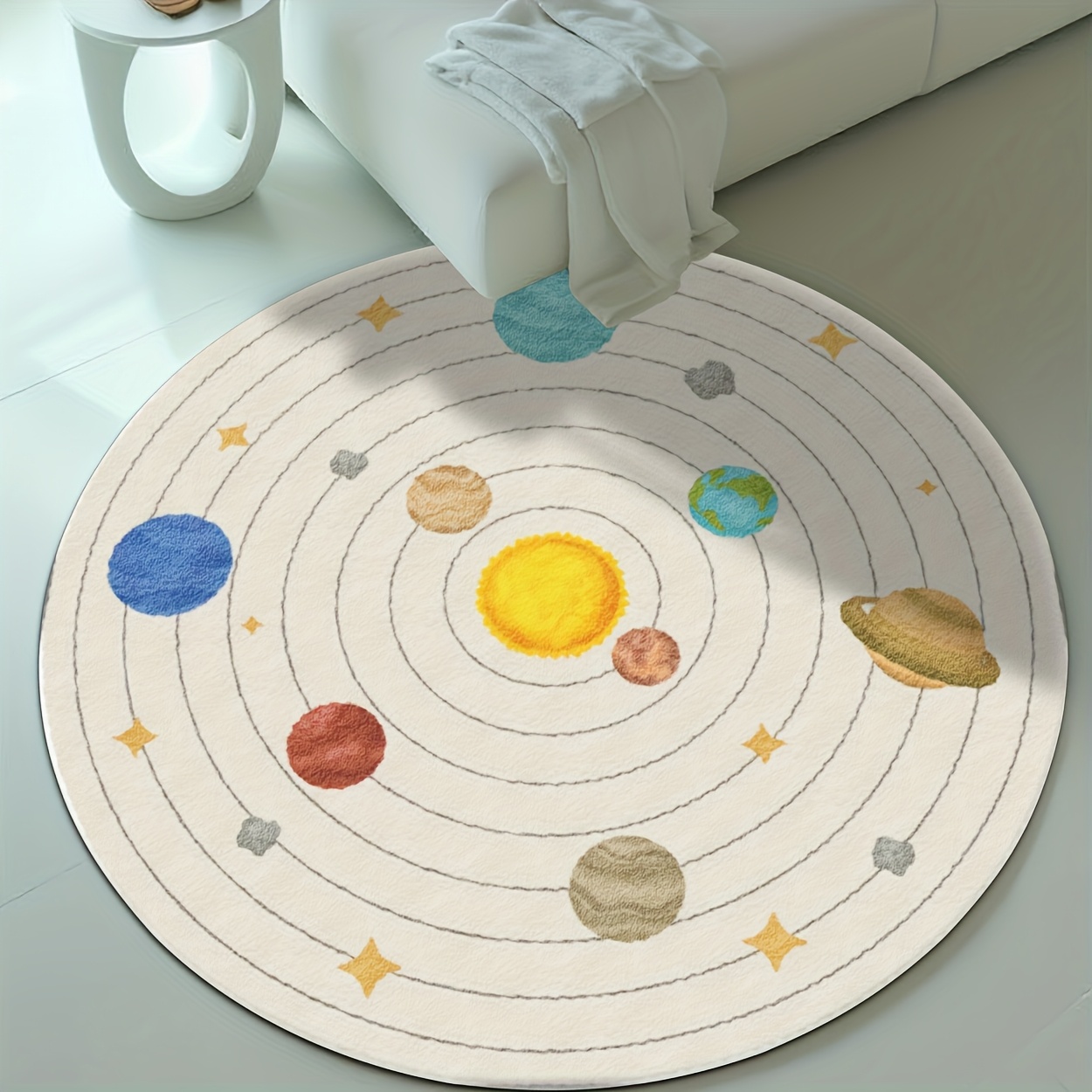 Baby Nursery Rug - Niedlicher Runder Teppich mit Planeten des