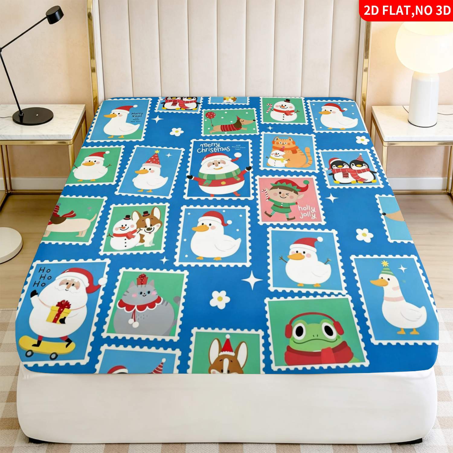 Baby Nursery Animal Theme - Weihnachtliches Bettwäscheset mit Tierstempelmuster in Blau,