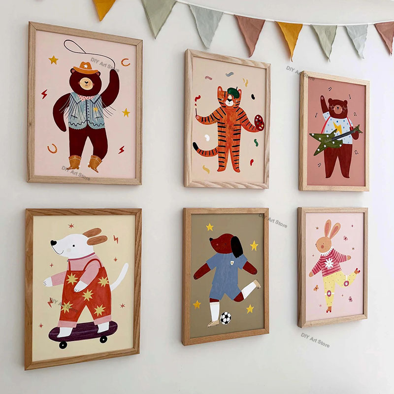 Animals Baby Nursery - Lustige Cartoon-Tier Kinderzimmer Wandkunst Leinwandbilder Bär