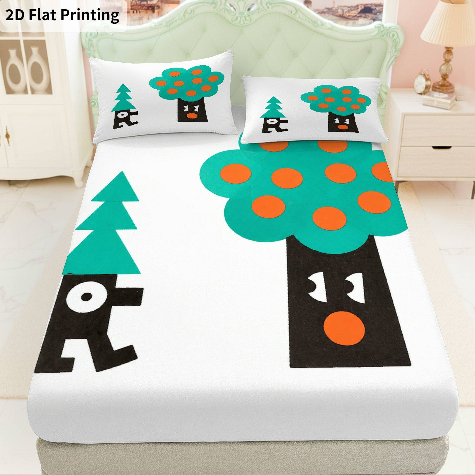 Baby Nursery Forest Theme - Abstrakte Wald-Bettwäsche-Sets, vollflächig bedrucktes Spannbettlaken, Matratzenschoner