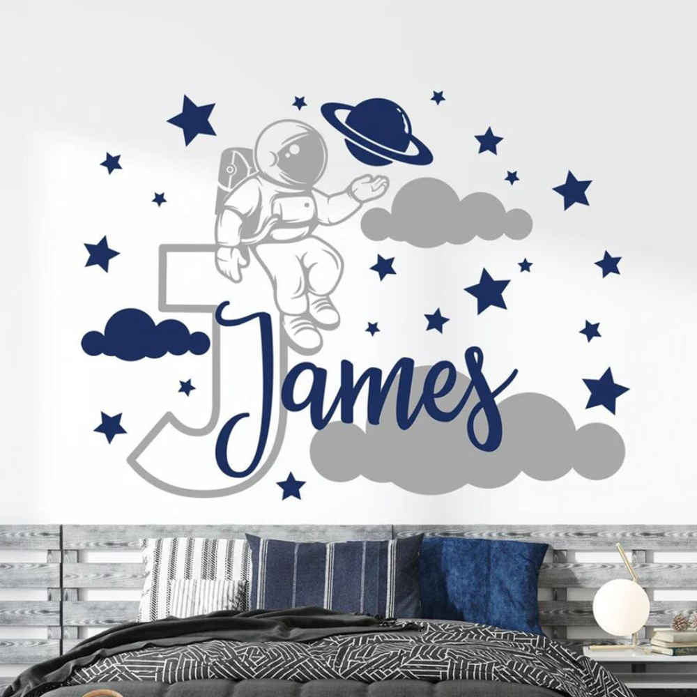 Baby Nursery Boy - Benutzerdefinierte Name Cartoon Raum Astronaut Stern