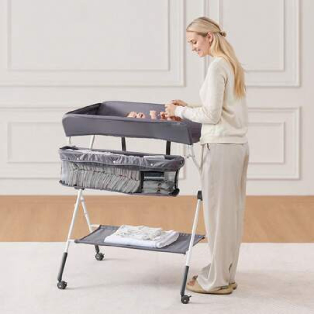 Baby Nursery Frames - Klappbarer Baby-Wickeltisch mit Seitenkorb, höhenverstellbare tragbare