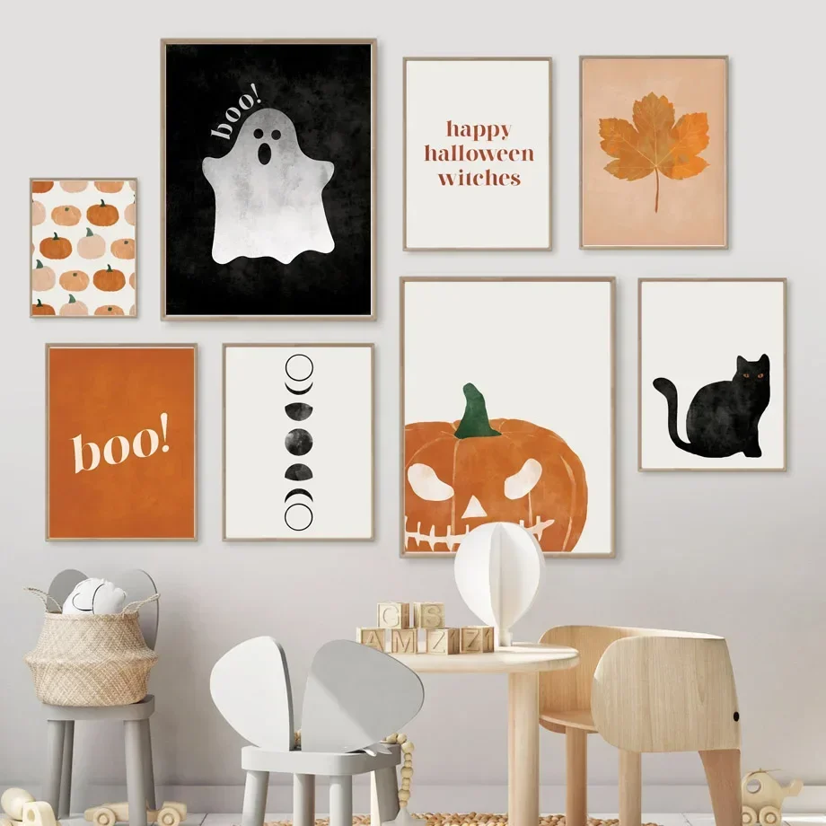 Baby Nursery Boy - Katze Halloween Soul Kürbis Wandkunst Leinwandgemälde