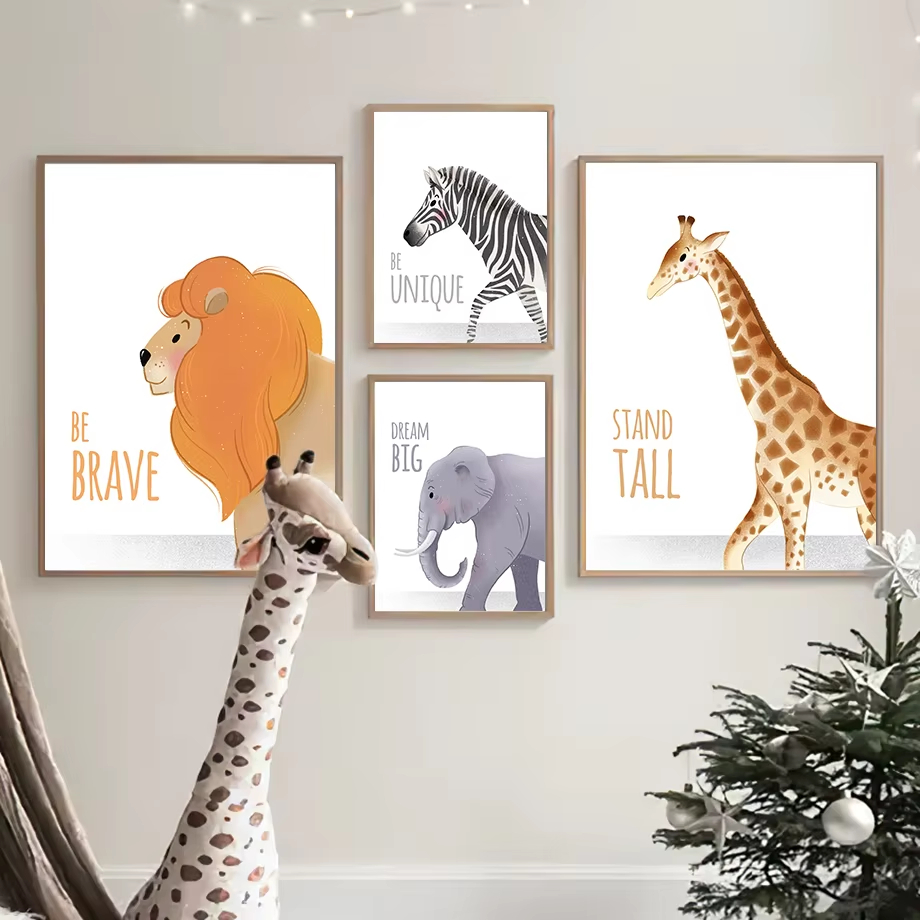 Baby Nursery Giraffe - Inspirierende Zitate, Kinderzimmer-Wandkunst, Wandbild, Elefant, Giraffe,