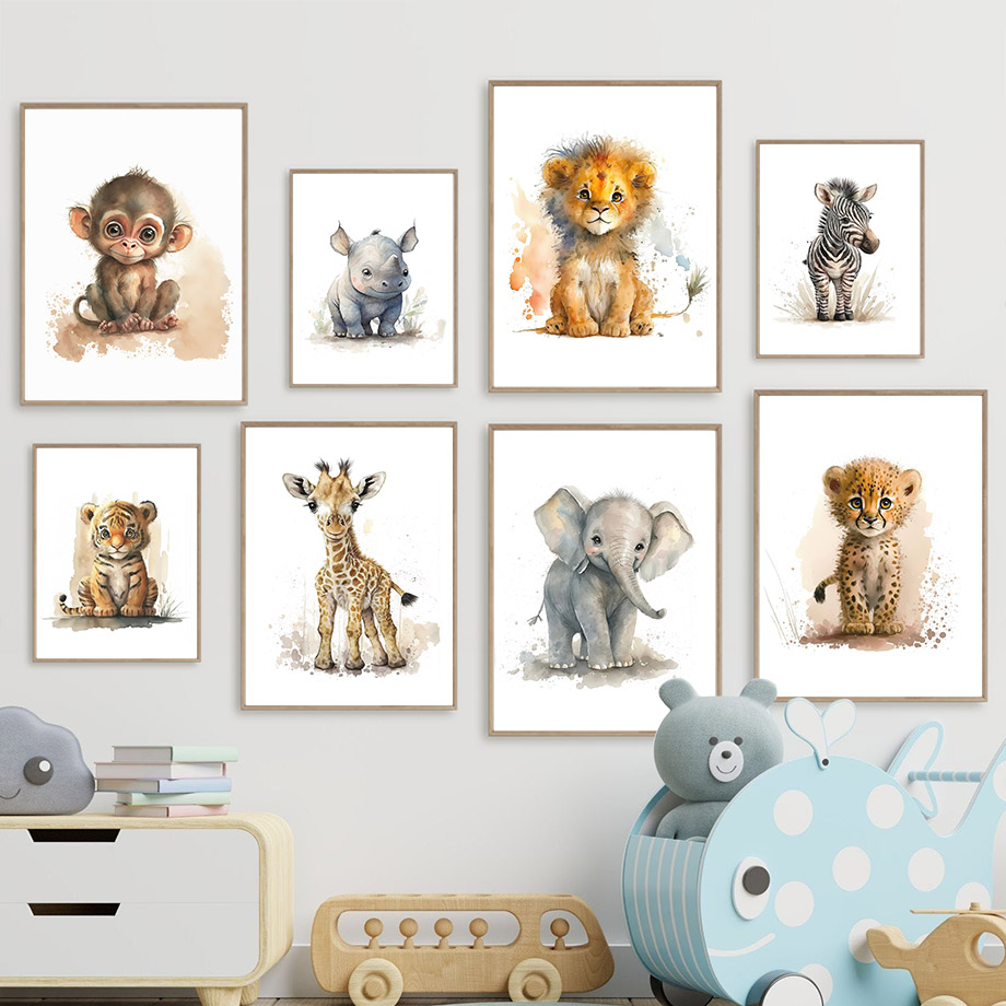 Baby Nursery Giraffe - Tierwelt für Kinderzimmer: Löwe, Giraffe, Nashorn,