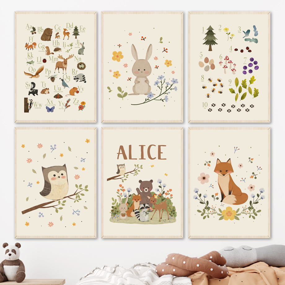 Animals Baby Nursery - 1 Stück rahmenlose, niedliche Tierposter und