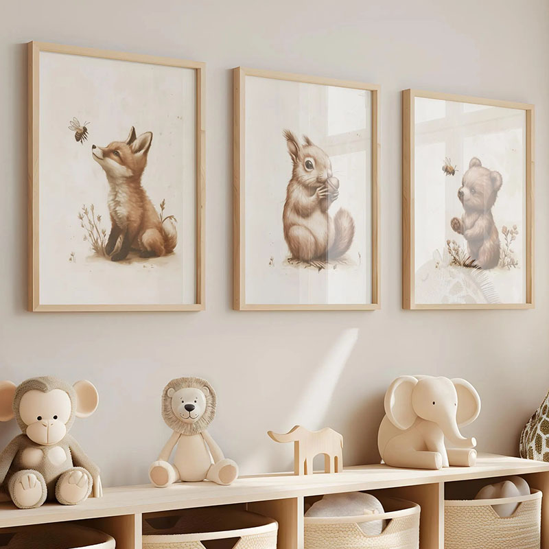 Animals Baby Nursery - Bär, Hase, Fuchs, Hirsch, Eichhörnchen, Maus