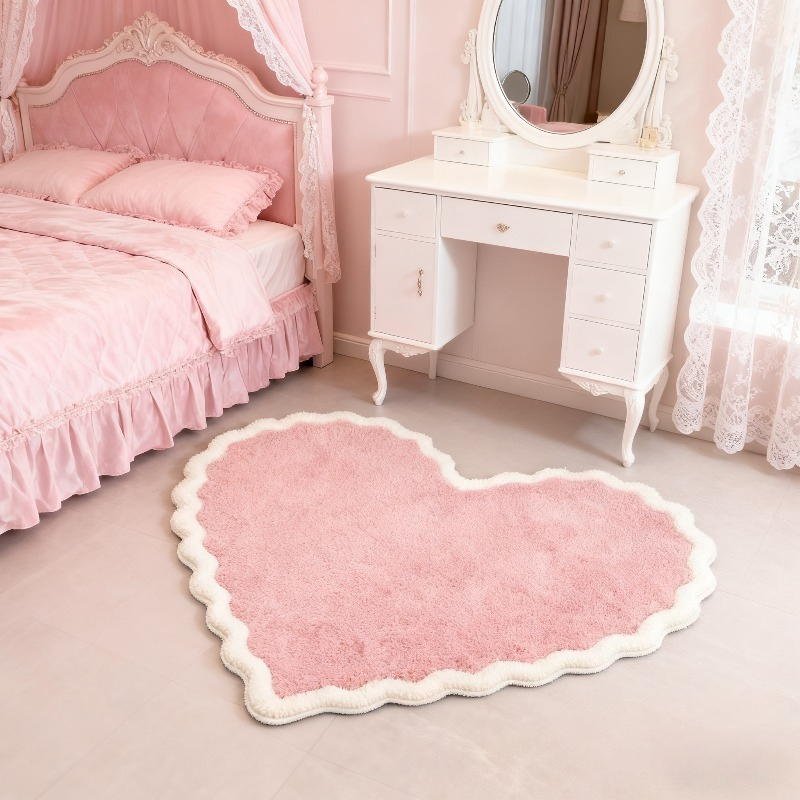 Baby Nursery Rug - VIKAMA Rosa Herz-Plüschteppich, dekorativ für Mädchenzimmer,