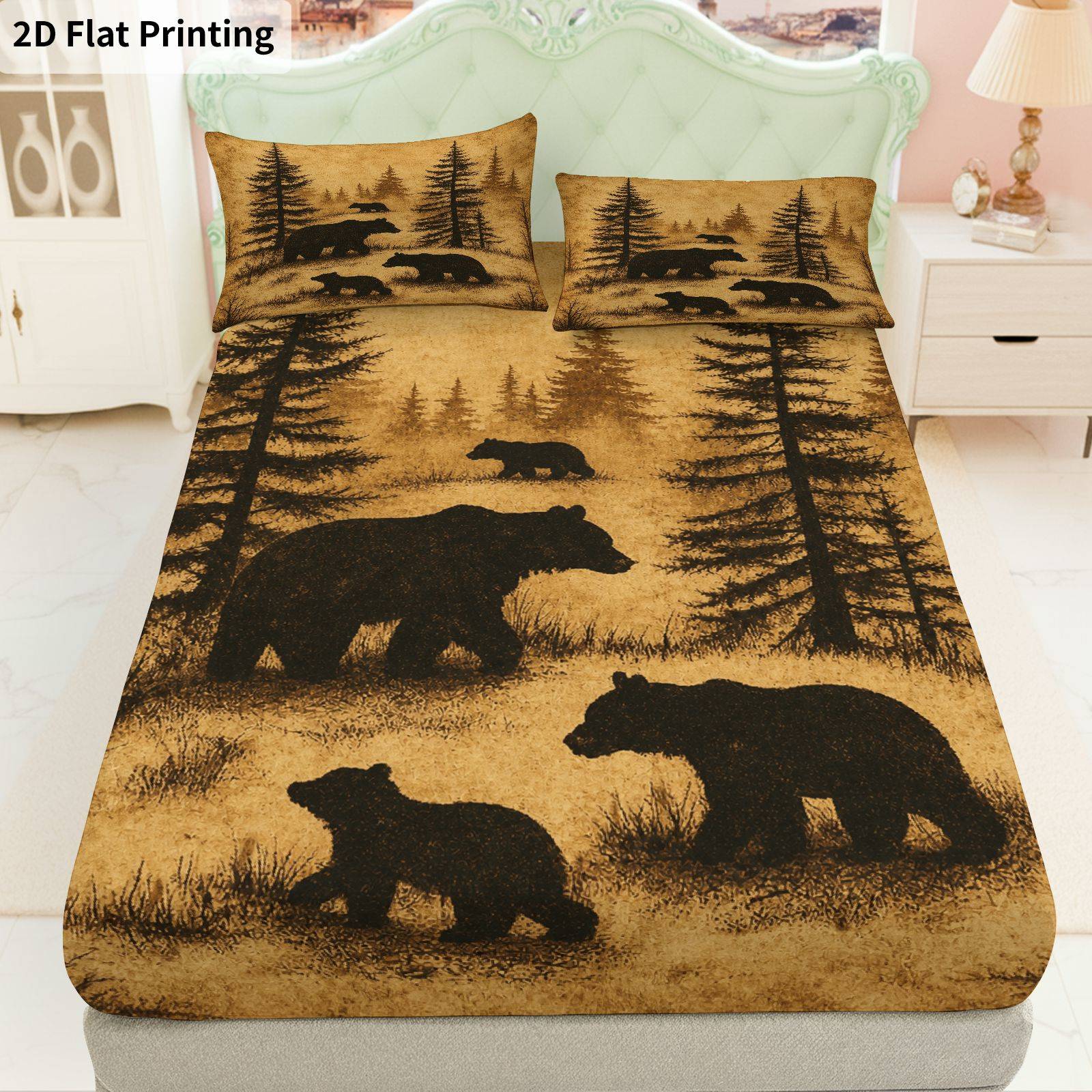 Baby Nursery Forest Theme - Little Bear Forest Bettwäsche-Set, bedrucktes Spannbettlaken,