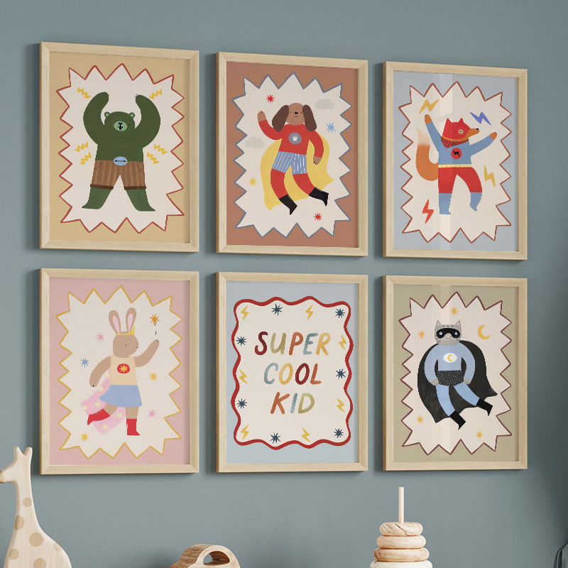 Animals Baby Nursery - Lustige Cartoon-Wandkunst für Kinderzimmer, Leinwandgemälde mit