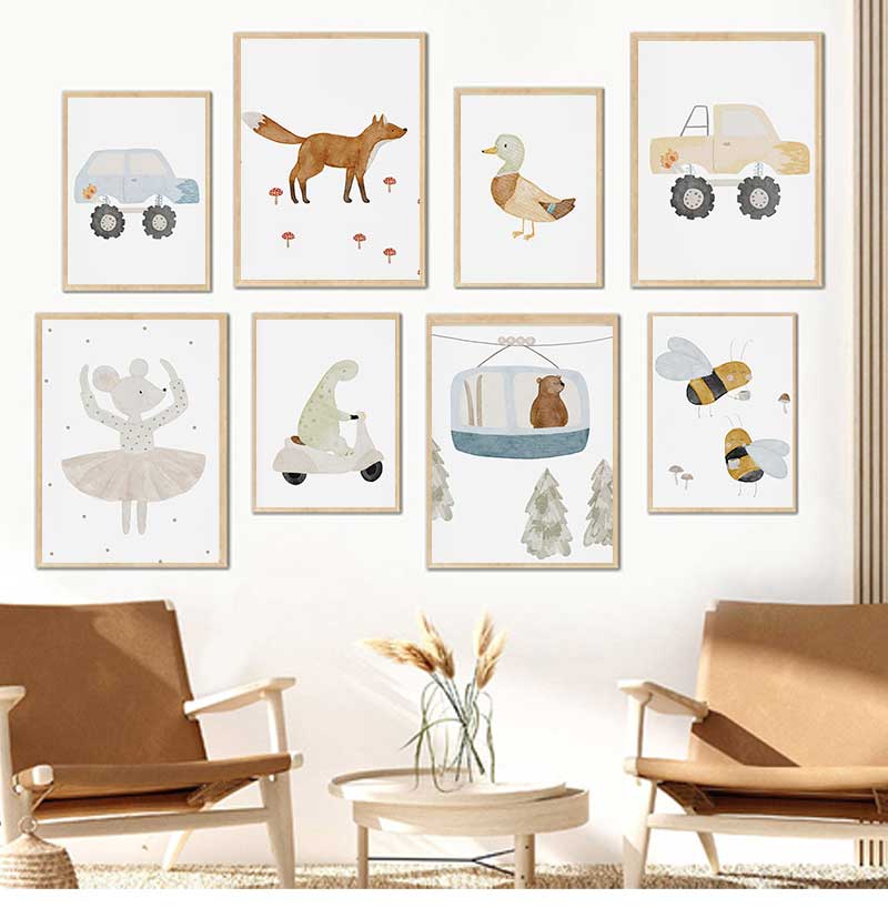 Cartoon Gans Biene Bär Ente Di – Baby Nursery Posters Bewertung und Preis