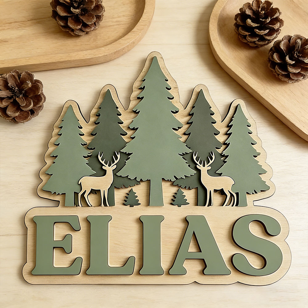 Wald-Thema Holzschild mit Hirs – Baby Nursery Forest Theme Bewertung und Preis