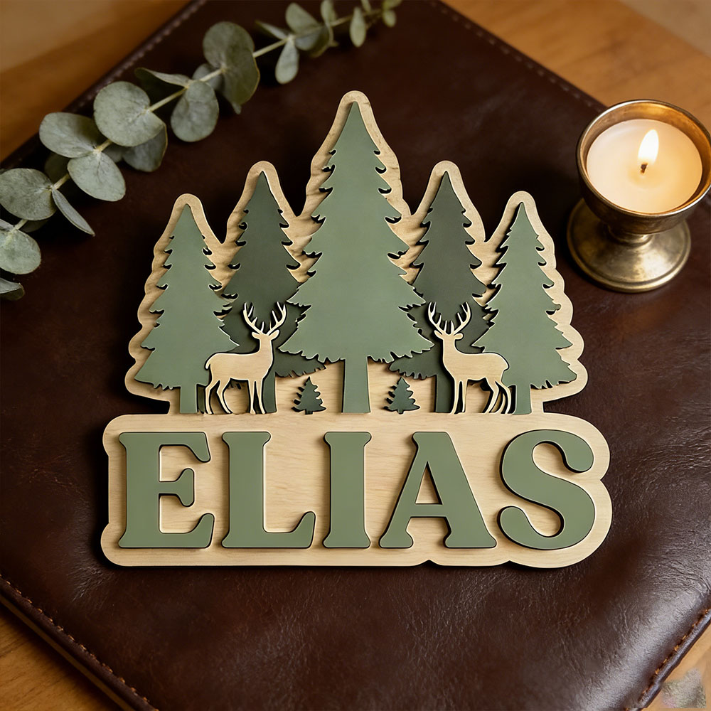 Wald-Thema Holzschild mit Hirs – Baby Nursery Forest Theme Bewertung und Preis