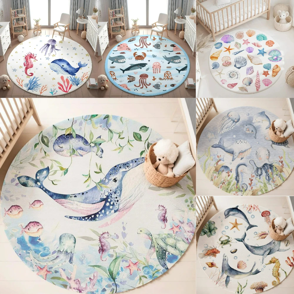 Blauer runder Teppich mit Meer – Baby Nursery Rug Bewertung und Preis